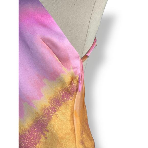 ZARA Pink Orange Criss Cross Open Back Slip Dress Fuchsia Orange Abstract Maxi - Picture 8 of 13